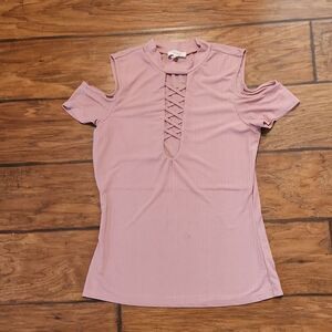 Cold Shoulder lace up front rose top by Love J women's size large